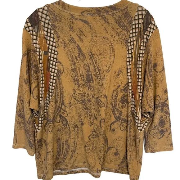 Bucket List Soft Boho Top — Mixed Print in Camel Paisley & Plaid, Size XL - Picture 2 of 6